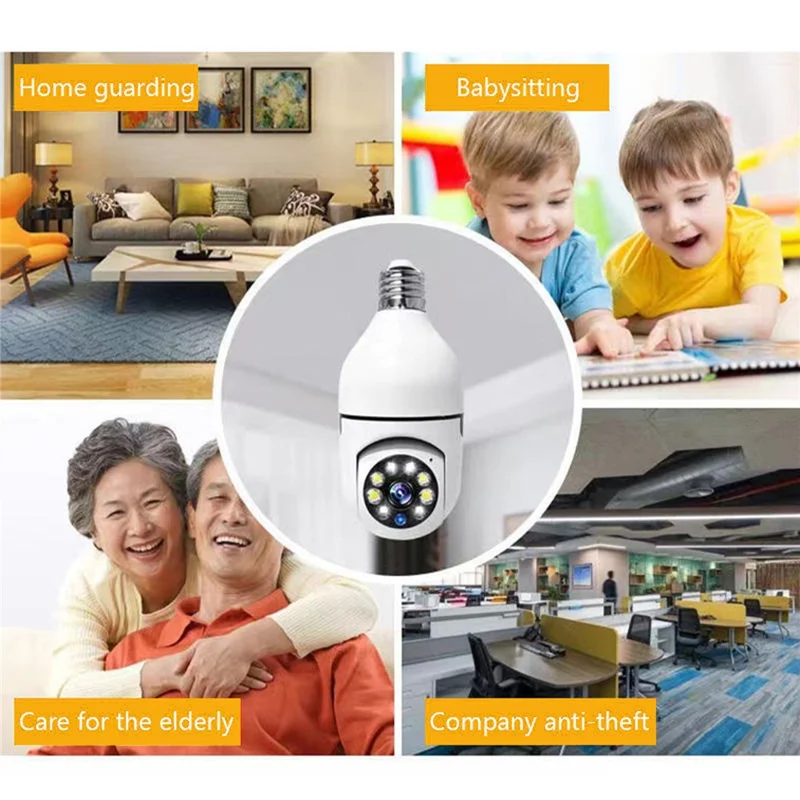 Telecamera a Bulbo E27 con Panoramica a 360 Gradi, 1080P Full HD, Monitor di Sicurezza Wireless con Visione Notturna, Telecamera WiFi - Bianco