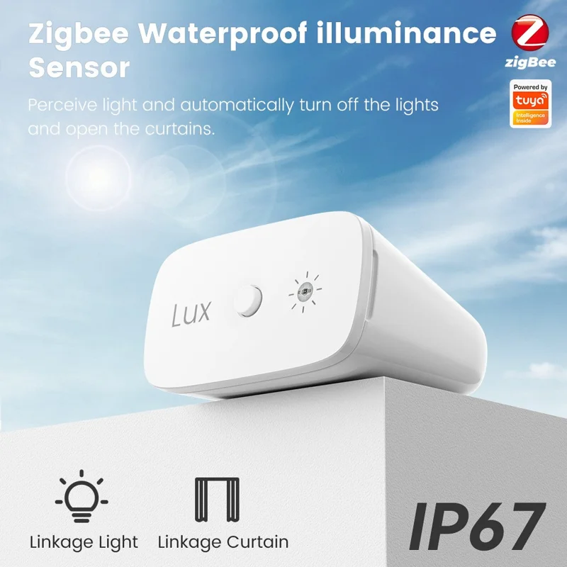 Sensor de Luz Zigbee MG-GZ100-W-ZIG, Detector Inalámbrico de Iluminación con IP67 Impermeable, Dispositivo de Detección de Luminosidad para Control Inteligente de Cortinas y Luces - Blanco