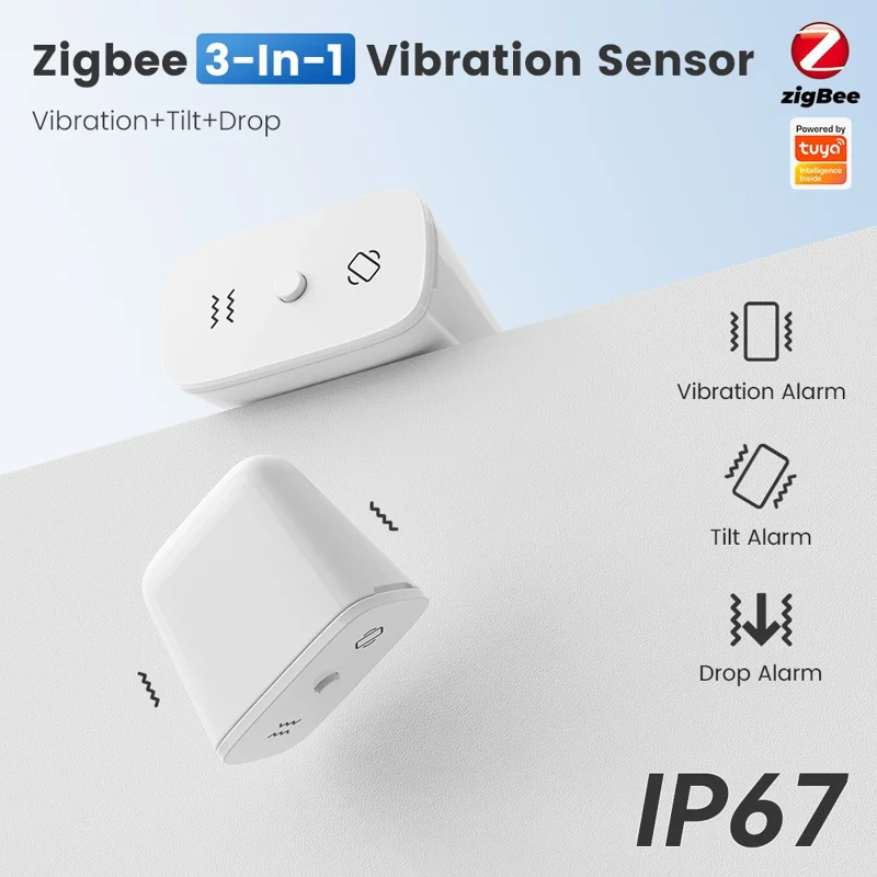 Capteur de vibration ZD100 Zigbee 3-en-1 étanche IP67, alarme intelligente de surveillance de sécurité avec détection d'inclinaison et chute - Blanc