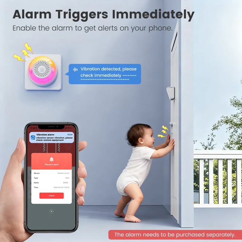 Capteur de vibration ZD100 Zigbee 3-en-1 étanche IP67, alarme intelligente de surveillance de sécurité avec détection d'inclinaison et chute - Blanc