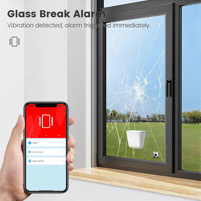 Capteur de vibration ZD100 Zigbee 3-en-1 étanche IP67, alarme intelligente de surveillance de sécurité avec détection d'inclinaison et chute - Blanc