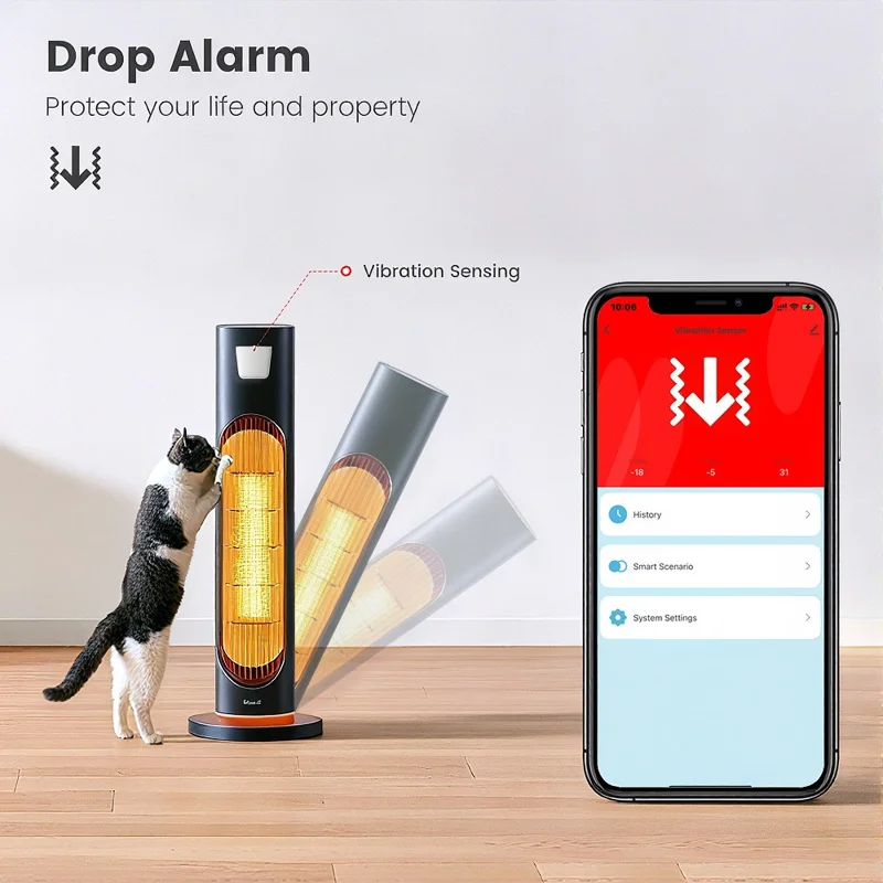 Capteur de vibration ZD100 Zigbee 3-en-1 étanche IP67, alarme intelligente de surveillance de sécurité avec détection d'inclinaison et chute - Blanc