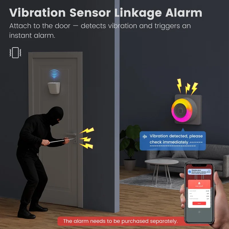 Capteur de vibration ZD100 Zigbee 3-en-1 étanche IP67, alarme intelligente de surveillance de sécurité avec détection d'inclinaison et chute - Blanc