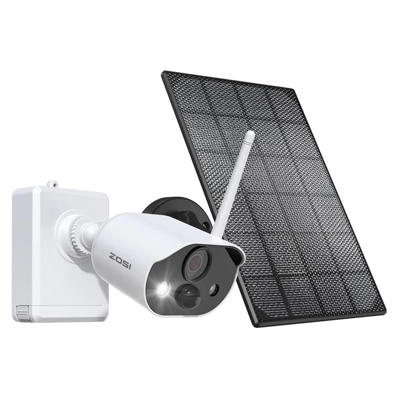 ZOSI C-306 Pro 3MP 2K Caméra de Sécurité Alimentée par Énergie Solaire, Caméra Sans Fil Extérieure Fonctionnant sur Batterie avec Détection de Mouvement PIR (Sans Carte Mémoire) - Blanc