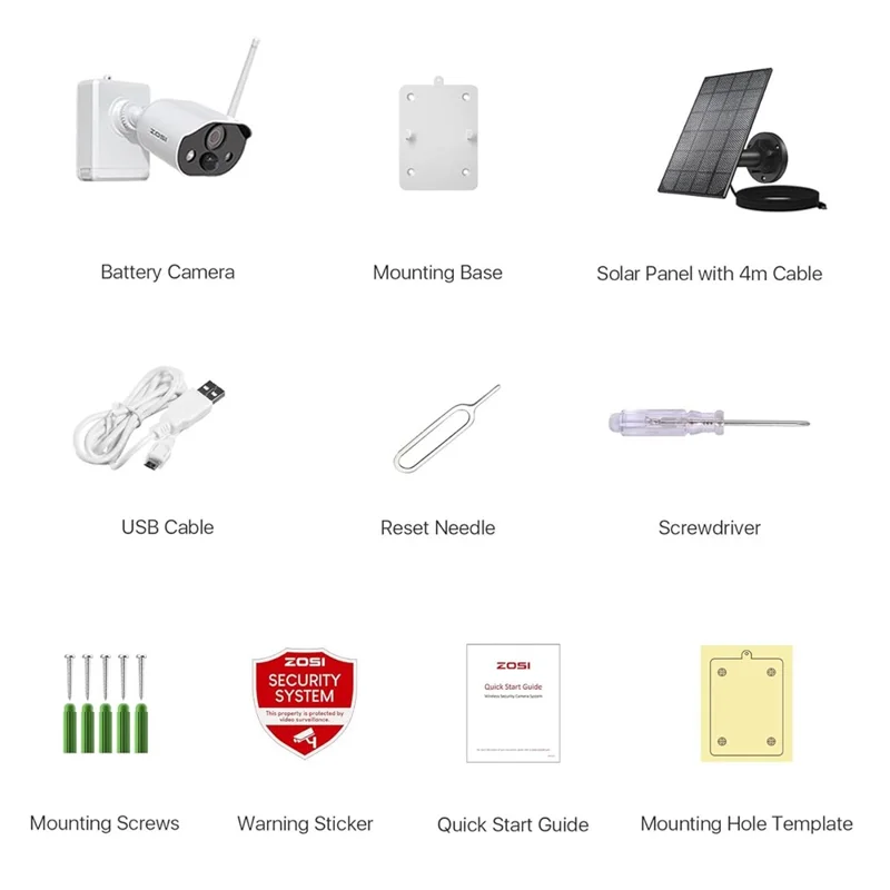 ZOSI C-306 Pro 3MP 2K Caméra de Sécurité Alimentée par Énergie Solaire, Caméra Sans Fil Extérieure Fonctionnant sur Batterie avec Détection de Mouvement PIR (Sans Carte Mémoire) - Blanc