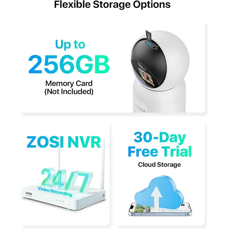 ZOSI C519M 4MP Умная WiFi камера видеонаблюдения, 360 градусов поворота, наклон 90 градусов, 1,44-дюймовый экран, двусторонний видеозвонок, обнаружение людей, ночное видение, камера безопасности для дома, наблюдения за ребенком и домашними животными - Белый