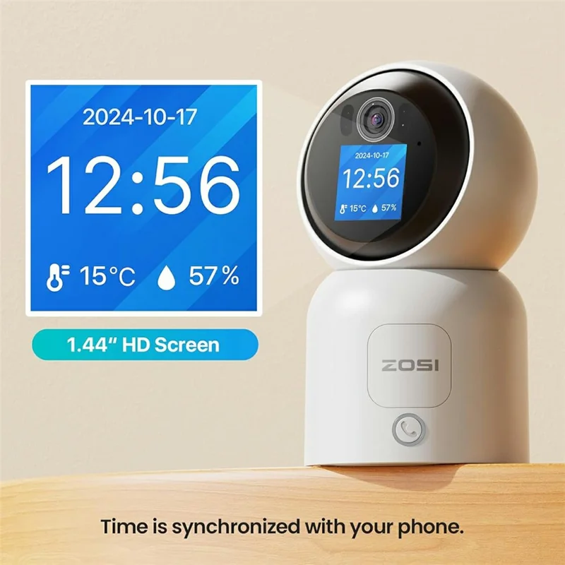 ZOSI C519M 4MP Умная WiFi камера видеонаблюдения, 360 градусов поворота, наклон 90 градусов, 1,44-дюймовый экран, двусторонний видеозвонок, обнаружение людей, ночное видение, камера безопасности для дома, наблюдения за ребенком и домашними животными - Белый