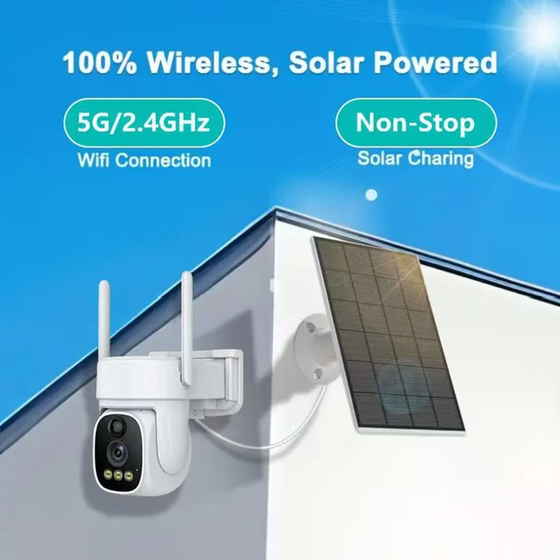 V380 Solar Powered Security Camera Night Vision 3MP HD Outdoor WiFi 4G Surveillance PTZ Camera - White