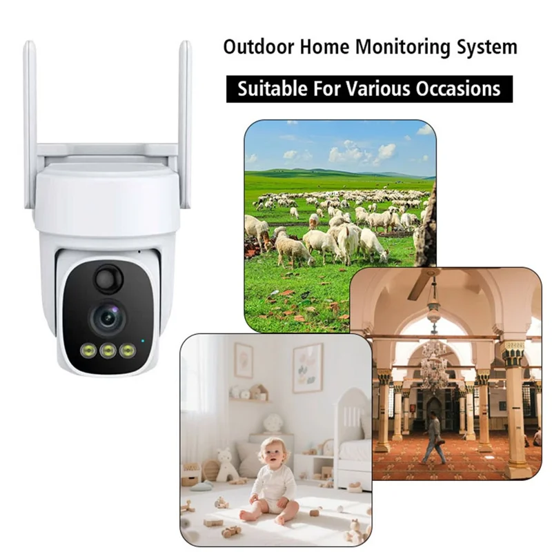 V380 Solar Powered Security Camera Night Vision 3MP HD Outdoor WiFi 4G Surveillance PTZ Camera - White