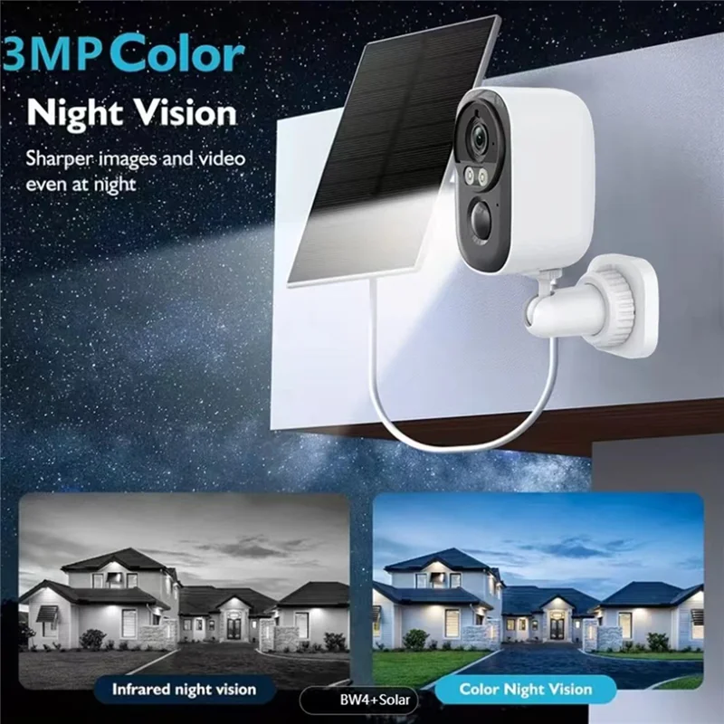 D1 3MP Solar Security Camera Wireless WiFi 4K HD Battery Powered Two Way Audio Color Night Vision Outdoor Camera - White