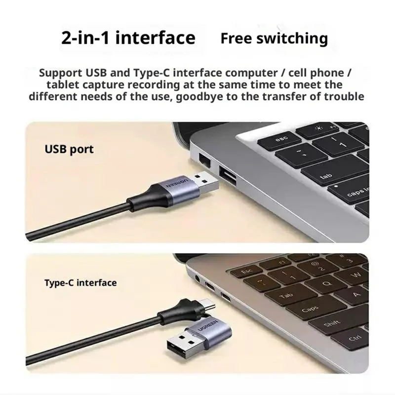 UGREEN 40189 CM489 Placa de Captura de Vídeo HD USB-A + Type-C Dupla Interface Entrada 4K Saída 1080P