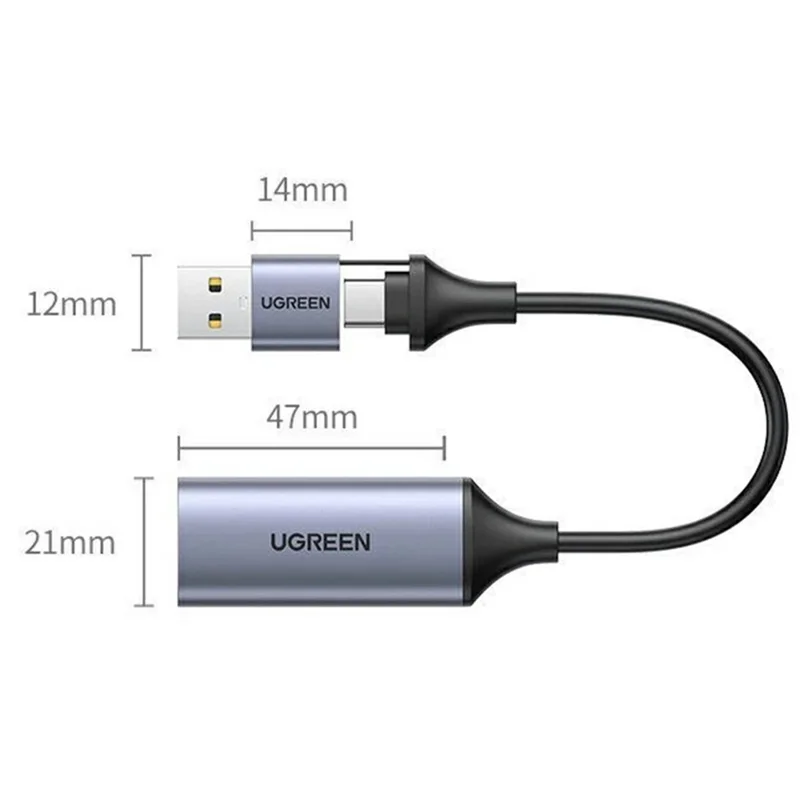 UGREEN 40189 CM489 Placa de Captura de Vídeo HD USB-A + Type-C Dupla Interface Entrada 4K Saída 1080P