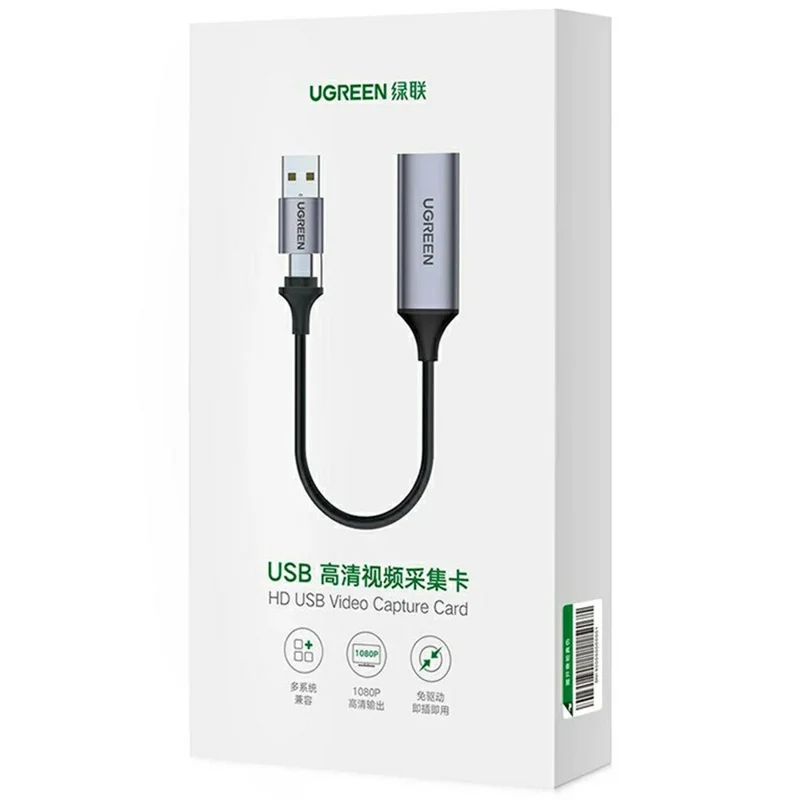 UGREEN 40189 CM489 Placa de Captura de Vídeo HD USB-A + Type-C Dupla Interface Entrada 4K Saída 1080P