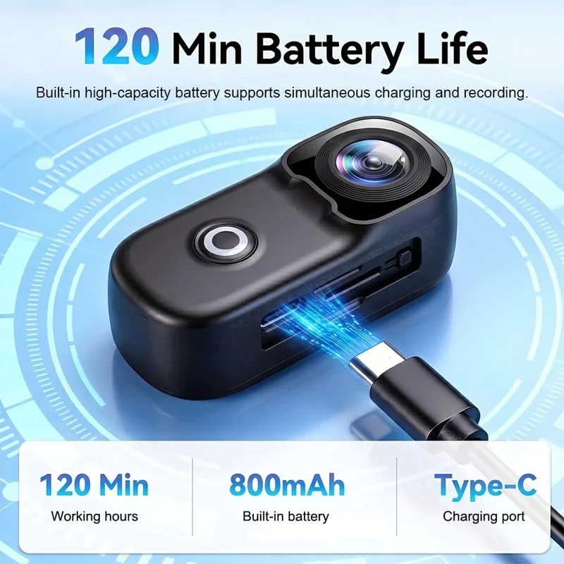mz02 4K Mini Action Camera 156 Degree Wide Angle WiFi 6-Axis Gyro Stabilization IP65 Waterproof Sports Camera with Type-C Cable (No Memory Card) - Black