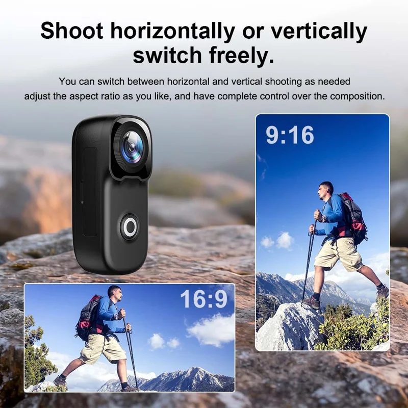mz02 4K Mini Action Camera 156 Degree Wide Angle WiFi 6-Axis Gyro Stabilization IP65 Waterproof Sports Camera with Type-C Cable (No Memory Card) - Black