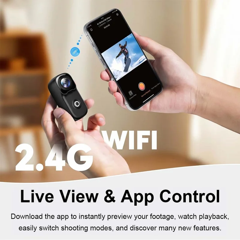 mz02 4K Mini Action Camera 156 Degree Wide Angle WiFi 6-Axis Gyro Stabilization IP65 Waterproof Sports Camera with Type-C Cable (No Memory Card) - Black