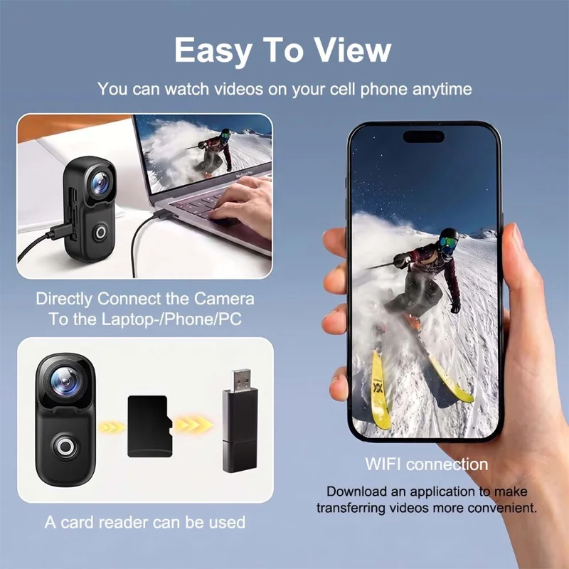 mz02 4K Mini Action Camera 156 Degree Wide Angle WiFi 6-Axis Gyro Stabilization IP65 Waterproof Sports Camera with Type-C Cable (No Memory Card) - Black