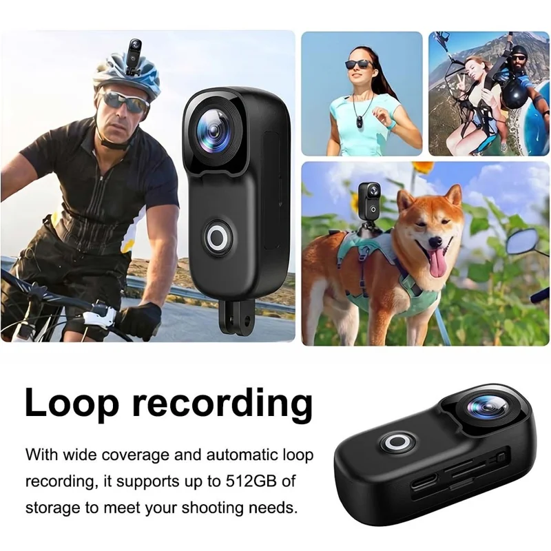 mz02 4K Mini Action Camera 156 Degree Wide Angle WiFi 6-Axis Gyro Stabilization IP65 Waterproof Sports Camera with Type-C Cable (No Memory Card) - Black