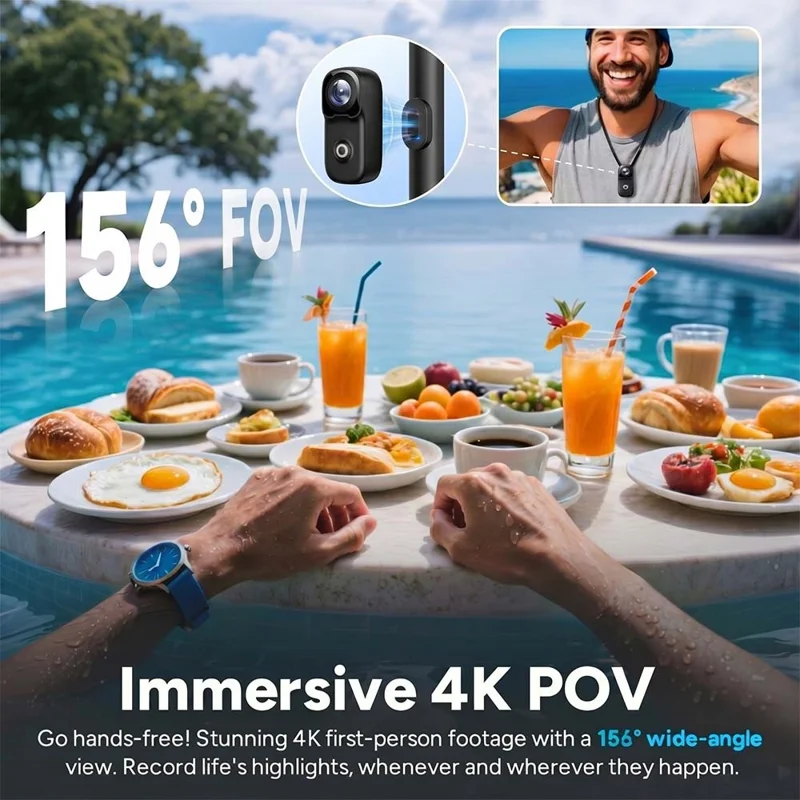 mz02 4K Mini Action Camera 156 Degree Wide Angle WiFi 6-Axis Gyro Stabilization IP65 Waterproof Sports Camera with Type-C Cable (No Memory Card) - Black