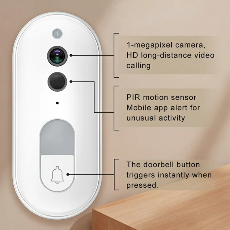 DB400A01 Smart Video Doorbell 720P 160 Grader Videovinkel PIR Bevægelsesdetektering Natte-syn 2-vejs Lyd Tuya WiFi Door Bell