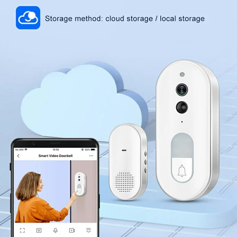 DB400A01 Smart Video Doorbell 720P 160 Grader Videovinkel PIR Bevægelsesdetektering Natte-syn 2-vejs Lyd Tuya WiFi Door Bell