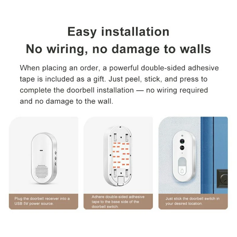 DB400A01 Smart Video Doorbell 720P 160 Grader Videovinkel PIR Bevægelsesdetektering Natte-syn 2-vejs Lyd Tuya WiFi Door Bell