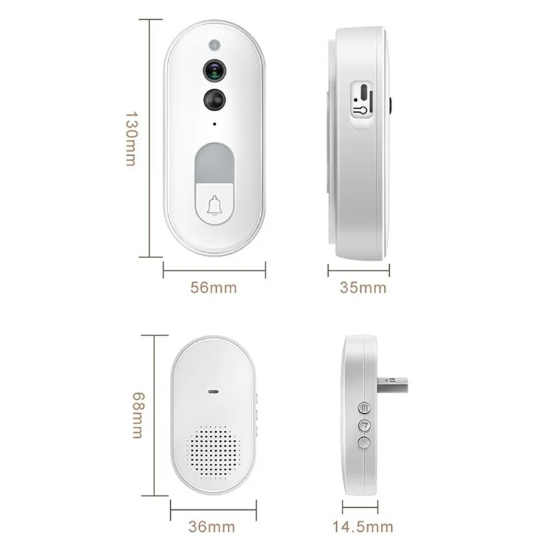 DB400A01 Smart Video Doorbell 720P 160 Grader Videovinkel PIR Bevægelsesdetektering Natte-syn 2-vejs Lyd Tuya WiFi Door Bell
