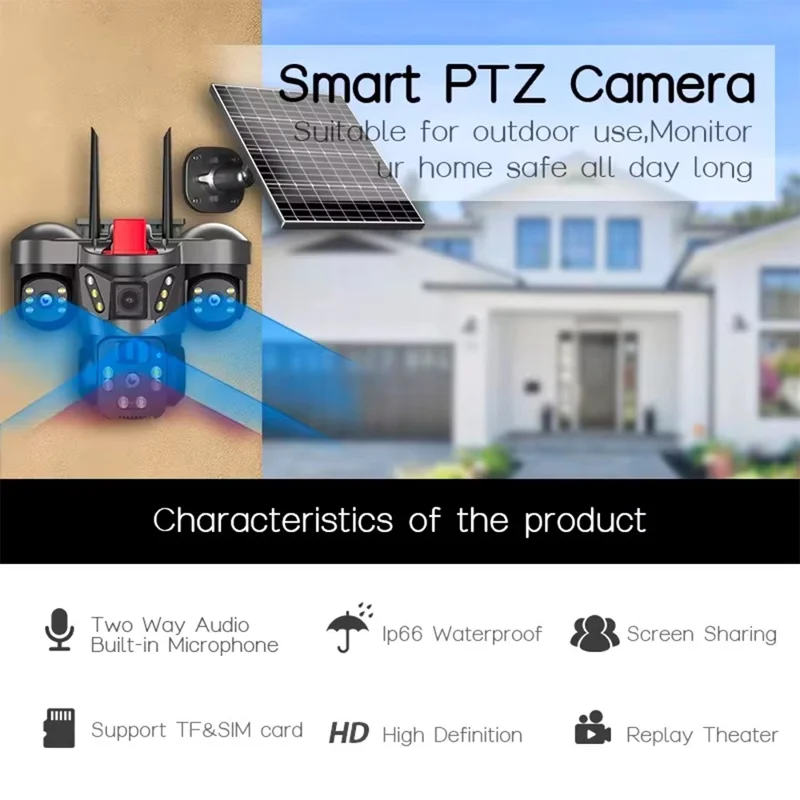 LW21 4G WiFi Triple-Lens 360 Degree Solar Security Camera 2MP+2MP+2MP PIR Sensor IP66 Waterproof Surveillance Camera for Outdoor