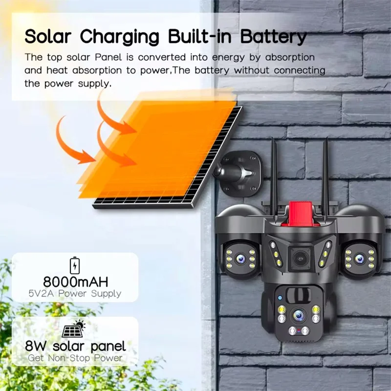 LW21 4G WiFi Triple-Lens 360 Degree Solar Security Camera 2MP+2MP+2MP PIR Sensor IP66 Waterproof Surveillance Camera for Outdoor
