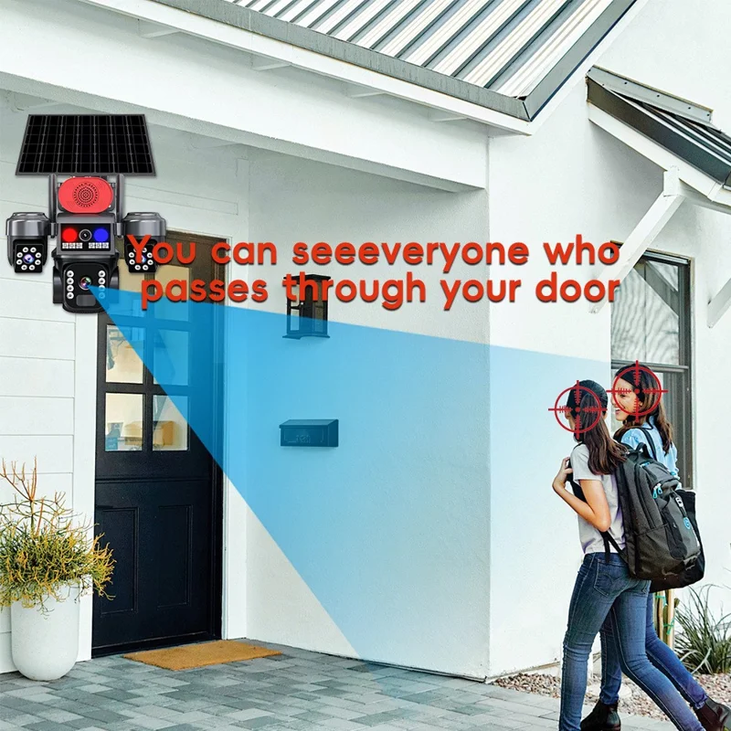 WiFi Zonne-energie 3-lens PTZ beveiligingscamera 2MP+2MP+2MP 360 graden bewakingscamera voor buiten
