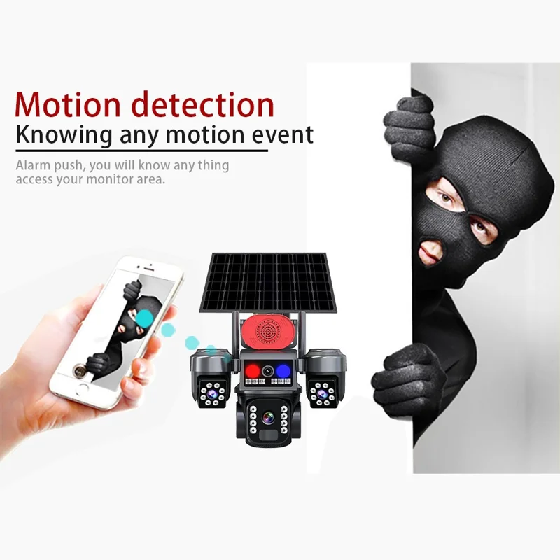 WiFi Zonne-energie 3-lens PTZ beveiligingscamera 2MP+2MP+2MP 360 graden bewakingscamera voor buiten