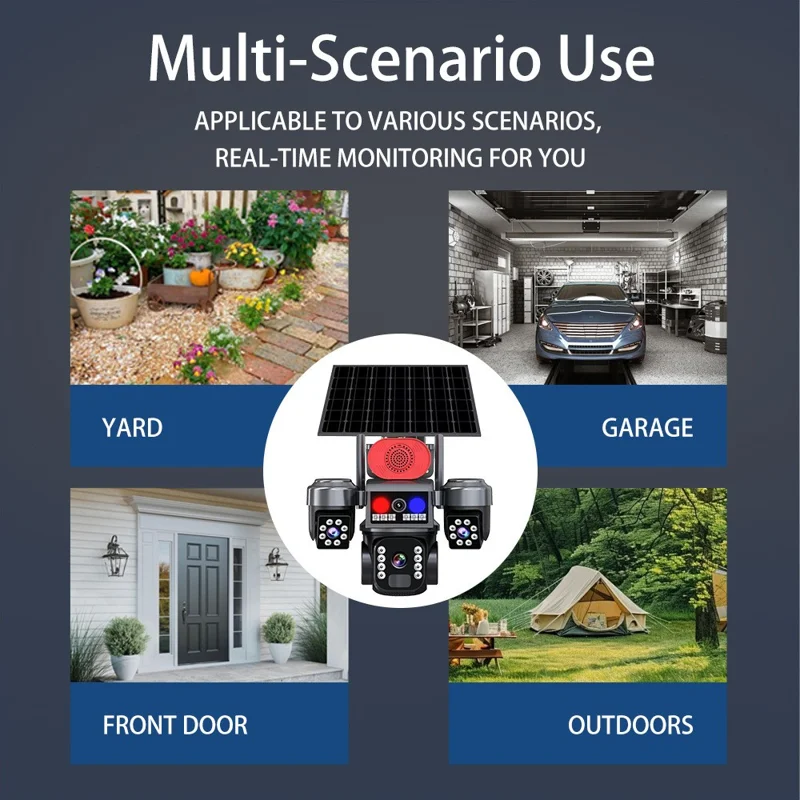 Cámara de Seguridad PTZ con 3 Lentes y Energía Solar 4G 2MP+2MP+2MP Cámara de Vigilancia de 360 Grados para Exterior