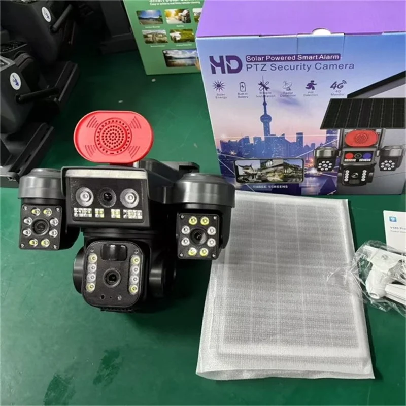 Cámara de Seguridad PTZ con 3 Lentes y Energía Solar 4G 2MP+2MP+2MP Cámara de Vigilancia de 360 Grados para Exterior