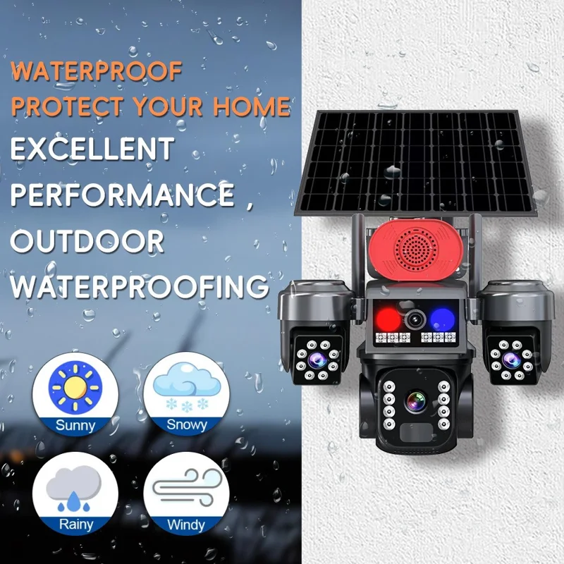 Cámara de Seguridad PTZ con 3 Lentes y Energía Solar 4G 2MP+2MP+2MP Cámara de Vigilancia de 360 Grados para Exterior