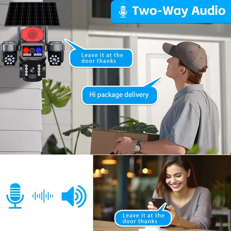 Cámara de Seguridad PTZ con 3 Lentes y Energía Solar 4G 2MP+2MP+2MP Cámara de Vigilancia de 360 Grados para Exterior