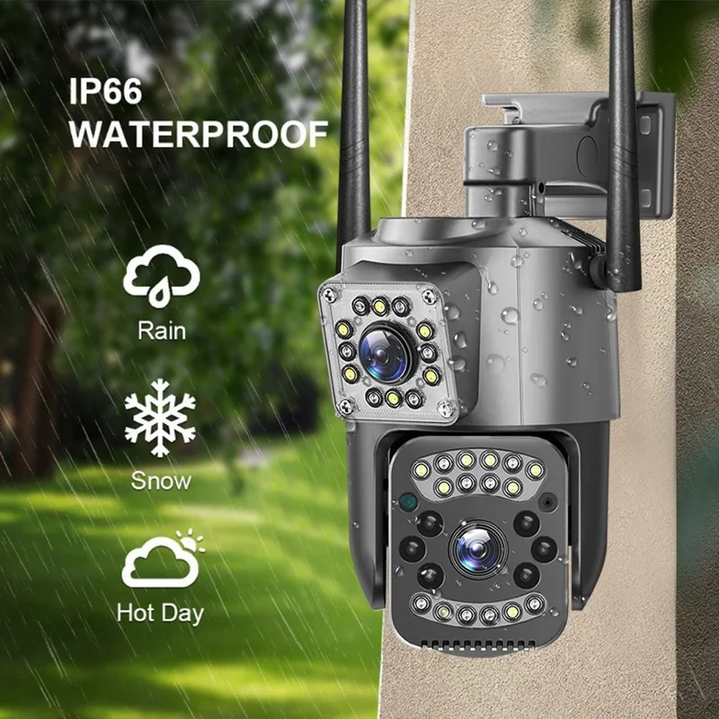 WiFi APP Dual-Lens Security Camera 2MP+2MP Outdoor Waterproof Full Color Night Vision IP66 Weatherproof Safety Camera - EU Plug