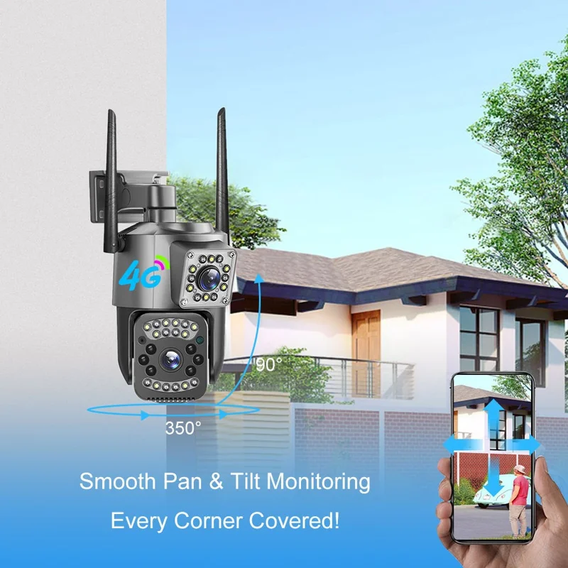 WiFi APP Dual-Lens Security Camera 2MP+2MP Outdoor Waterproof Full Color Night Vision IP66 Weatherproof Safety Camera - EU Plug