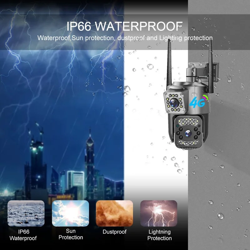 WiFi APP Dual-Lens Security Camera 2MP+2MP Outdoor Waterproof Full Color Night Vision IP66 Weatherproof Safety Camera - EU Plug