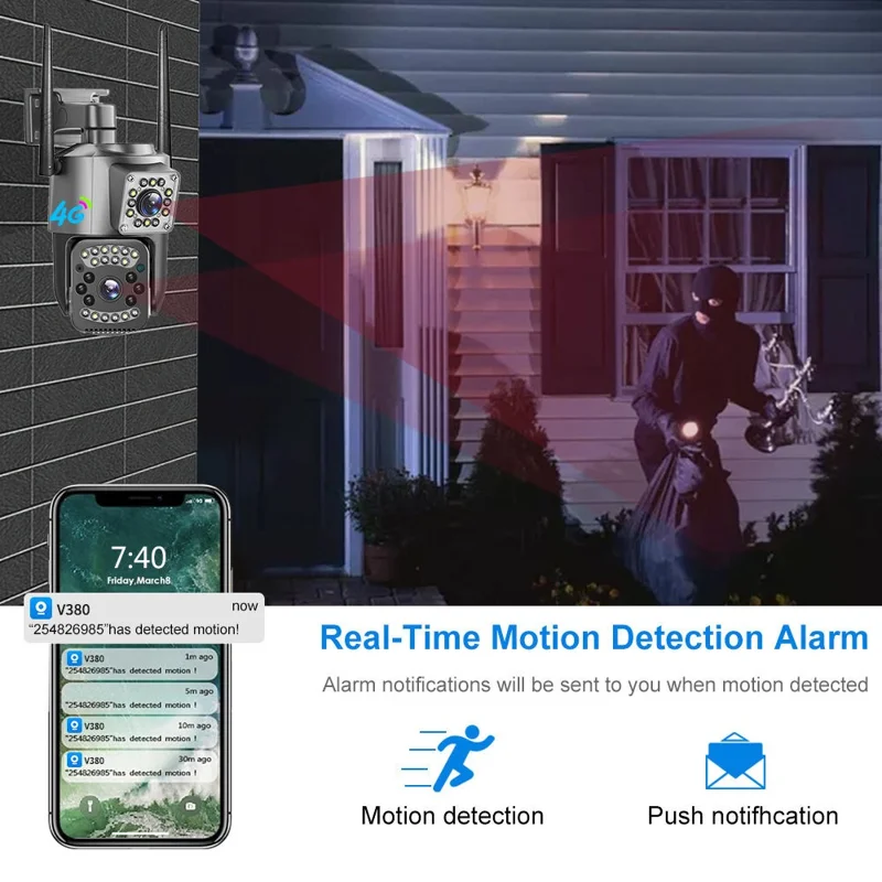 WiFi APP Dual-Lens Security Camera 2MP+2MP Outdoor Waterproof Full Color Night Vision IP66 Weatherproof Safety Camera - EU Plug