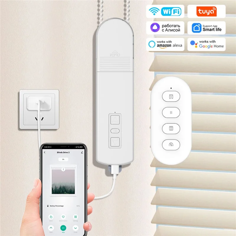 MB60L-ZG-ZT-TY Tuya WiFi Smart Curtain Motor Electric Roller Blinds Motor Voice Control Electric Curtain Controller - EU Plug