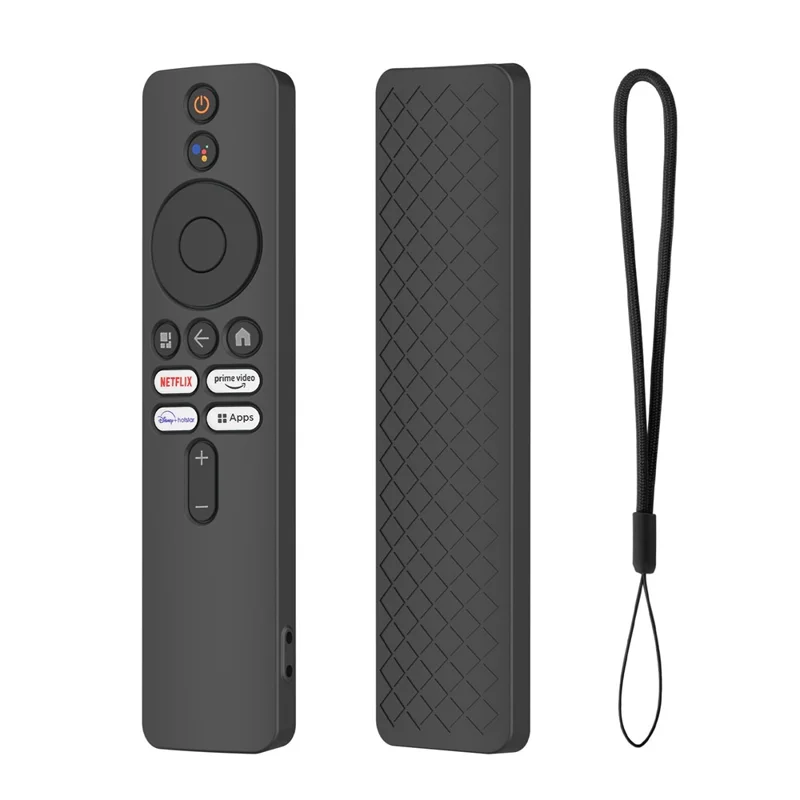 Siliconenhoes voor afstandsbediening van Xiaomi TV Box S (2e generatie), beschermhoes tegen vallen en stoten met sierkoord - Zwart