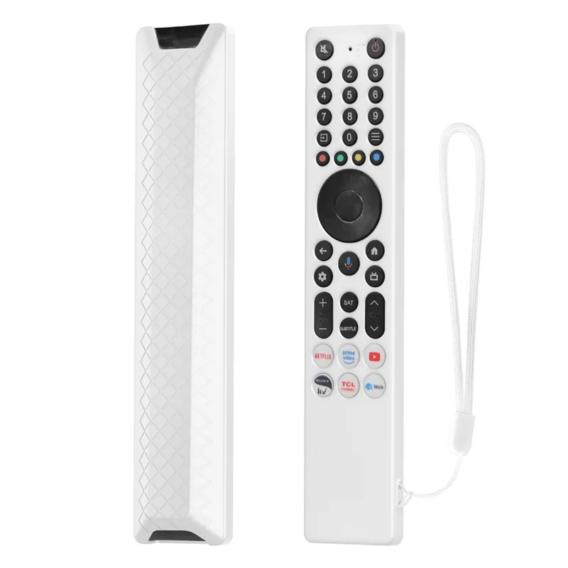 Siliconen hoesje voor TCL RC833A afstandsbediening, Diamantstructuur, Stootvrij, Antislip, Beschermhoes met Sleutelkoord - Wit