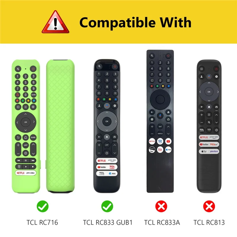 Custodia in Silicone per Telecomando TCL RC716 / RC833 GUB1, Protettiva Antiscivolo con Texture a Diamante, Resistente agli Urti, con Laccetto - Nero