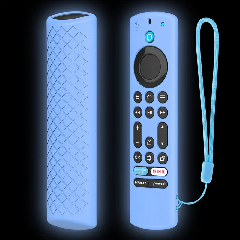 Silicone Case for Amazon Fire TV Alexa Voice (2023) Remote Control Shockproof Full Cover Anti-slip Protective Cover with Lanyard - Luminous Blue