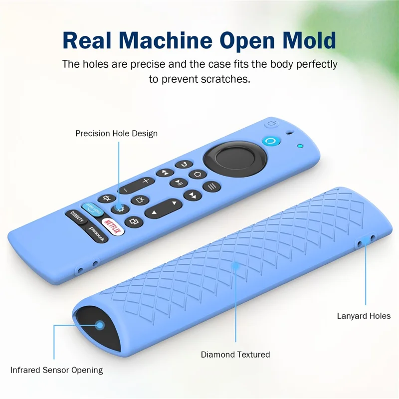 Silicone Case for Amazon Fire TV Alexa Voice (2023) Remote Control Shockproof Full Cover Anti-slip Protective Cover with Lanyard - Luminous Blue