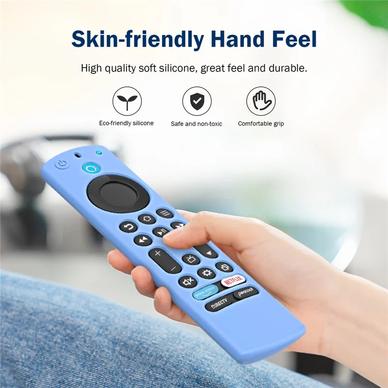 Silicone Case for Amazon Fire TV Alexa Voice (2023) Remote Control Shockproof Full Cover Anti-slip Protective Cover with Lanyard - Luminous Blue