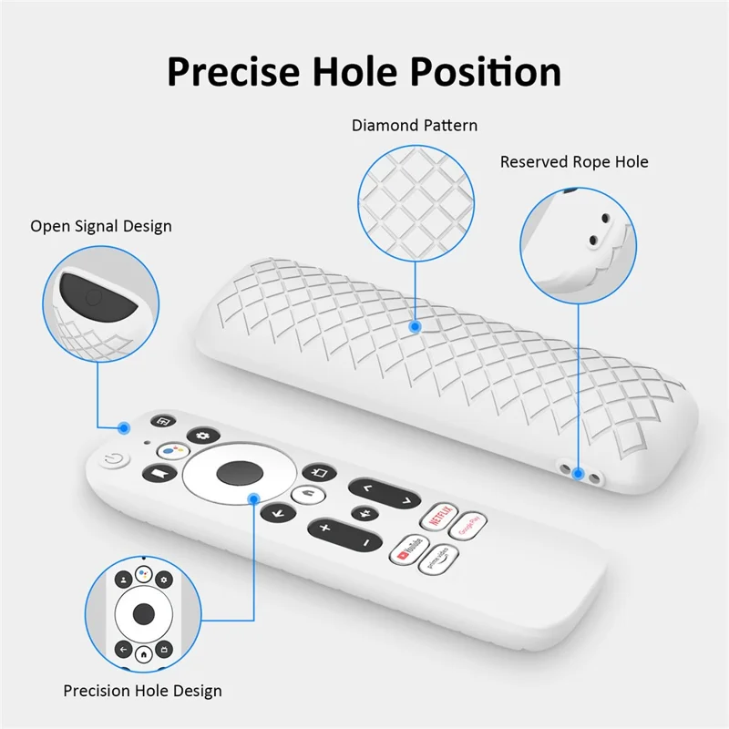 Silicone Protector Cover for Walmart Onn. Android TV 2K FHD Streaming Stick Remote Control Diamond Texture Anti-Slip Protective Case with Lanyard - White