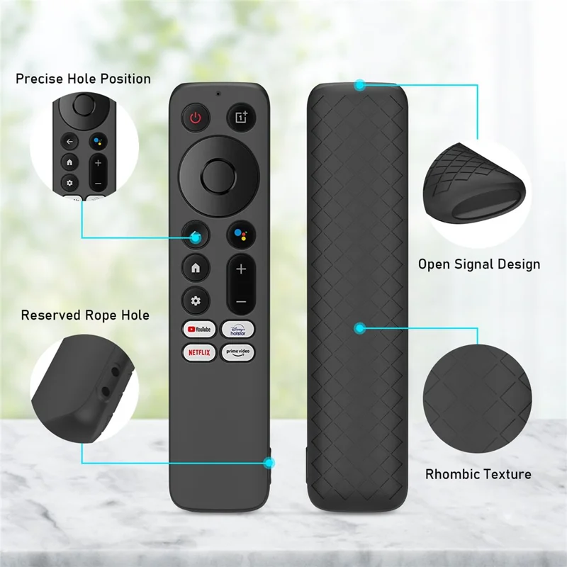 Siliconen afstandsbedieningshoes voor OnePlus TV Q2 Pro, anti-val, stootvrij, stofvrij, beschermhoes met koord - Zwart