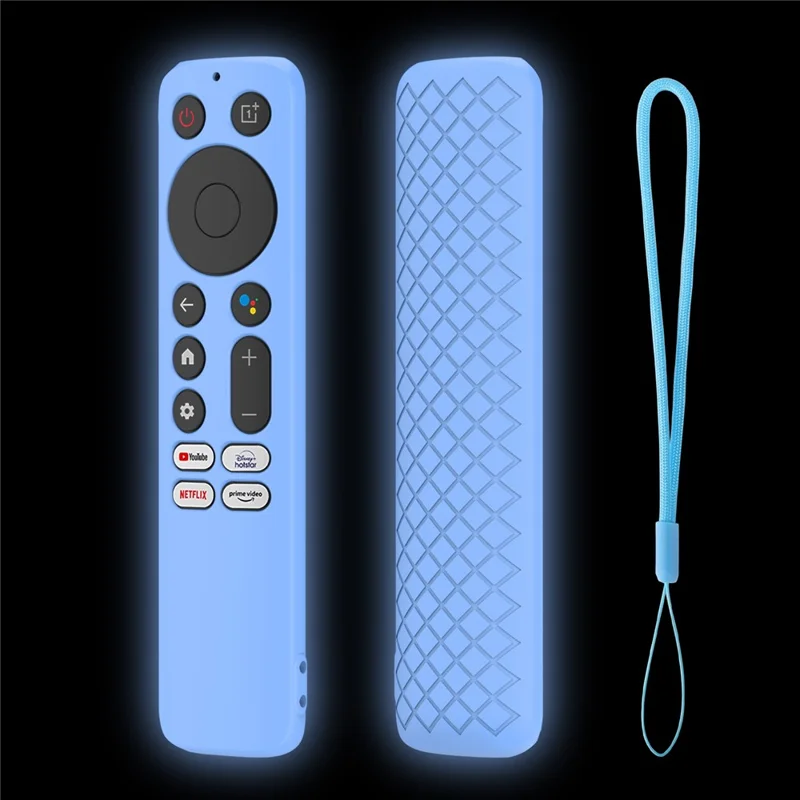 Silicone Remote Control Cover for OnePlus TV Q2 Pro Anti-Drop Shockproof Dust-proof Protective Case with Lanyard - Luminous Blue