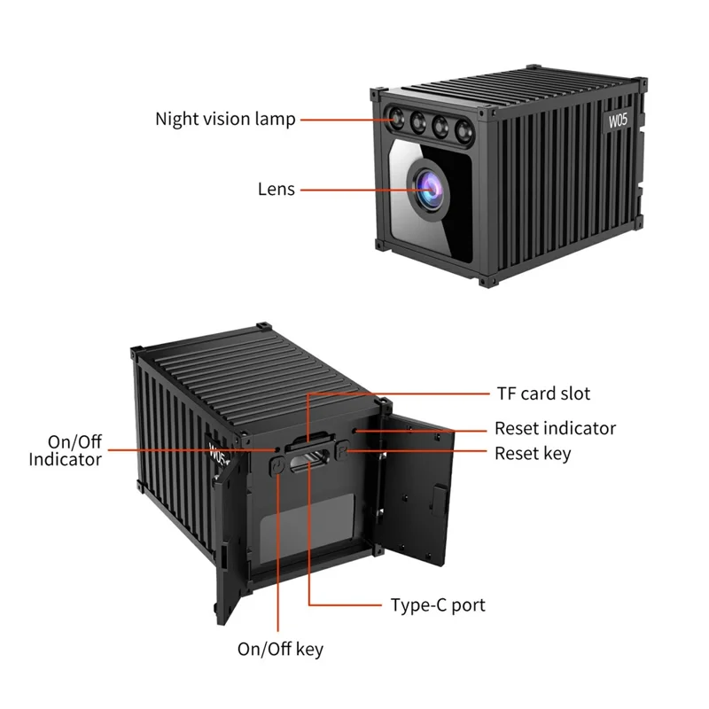 MZ05 4K HD Mini Camera Container Design Magnetic Mount Night Vision Motion Detection Security Camera - Black